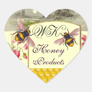 STICKER CŒUR HONEY BEES, POPIES ROUGES BEEKEEPER MONOGRAM DU CO