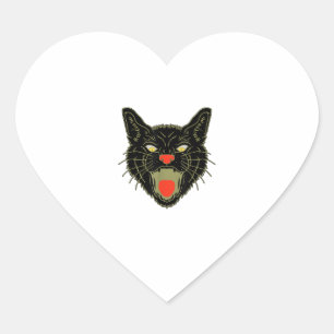Sticker Cœur Horreur vintage Halloween Chat noir effrayant