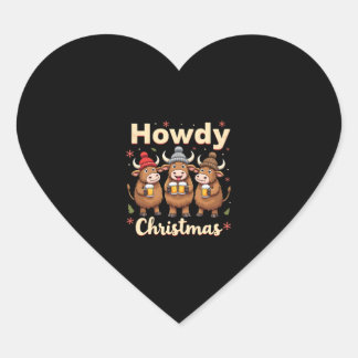 Sticker Cœur Howdy Christmas Funny Highland Cow Xmas Cows Lover