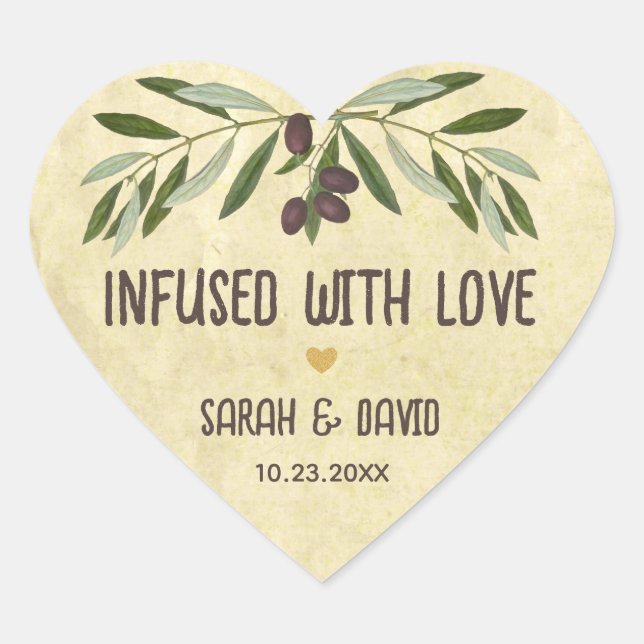 Sticker Cœur Huile d'olive Coeur Mariage rustique infusé d'amou (Devant)