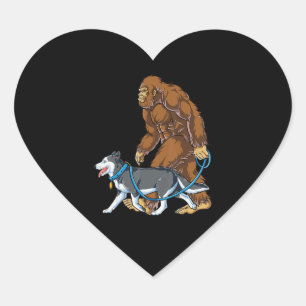 Sticker Cœur Husky Bigfoot Dog Walk Siberian Husky Sasquatch