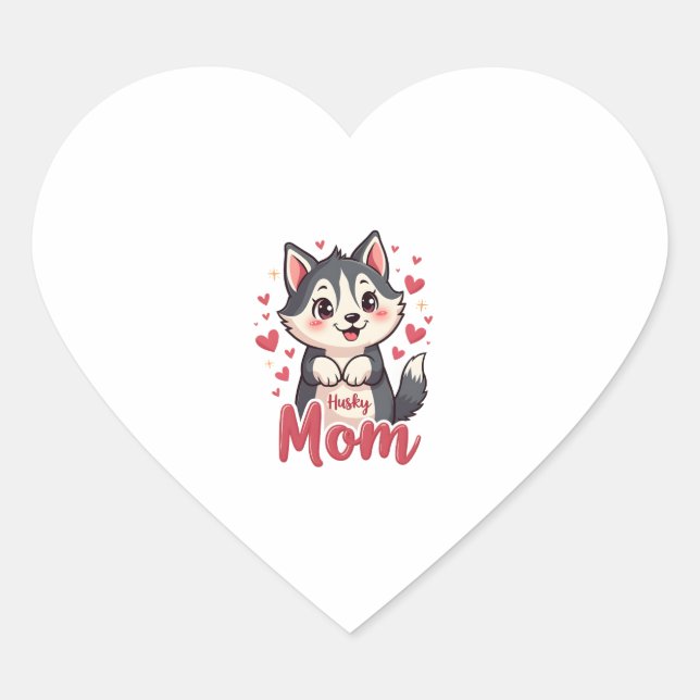 Sticker Cœur Husky Chig Maman Cute Kawaii Design (Devant)