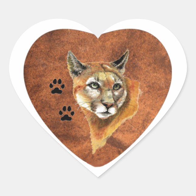 Sticker Cœur I Love, Coeur, Cougar, Puma, Animal Lion de montag (Devant)