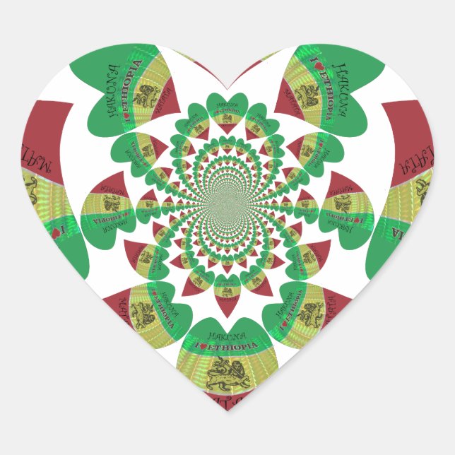 Sticker Cœur I Love Ethiopia Kaleidoscope - Heartfeel Rasta Art (Devant)