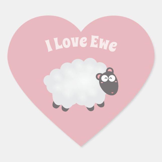 Sticker Cœur I Love Ewe Kawaii mignon animal drôle Humour de je (Devant)