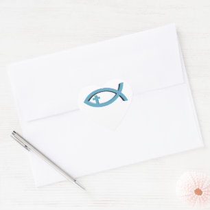 Sticker Cœur Ichthus - Symbole chrétien du poisson avec Crucifi