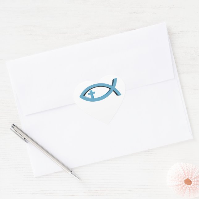 Sticker Cœur Ichthus - Symbole chrétien du poisson avec Crucifi (Enveloppe)