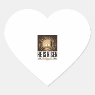 Sticker Cœur Il Est Ressuscité Pâques Tombeau Croix Vintage Chr