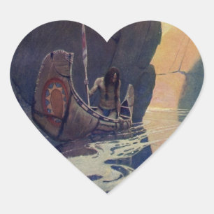 Sticker Cœur Illustration d'art de N. C. Wyeth de pagaie de can