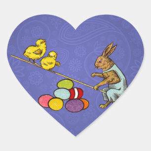 Sticker Cœur Illustration de Pâques : le lapin de Pâques couve 
