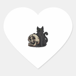 Sticker Cœur Illustration du crâne de chat noir pour adultes