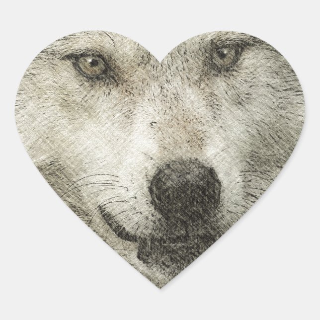 Sticker Cœur Illustration du crayon de loup d'argent (Devant)