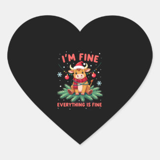 Sticker Cœur I'm Fine Everything is Fine Christmas Highland Cow