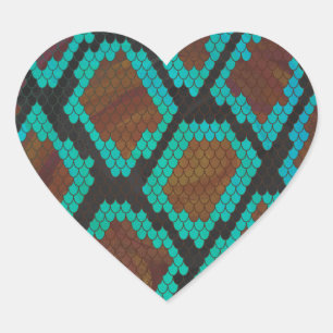 Sticker Cœur Impression Brown et Turquoise de serpent