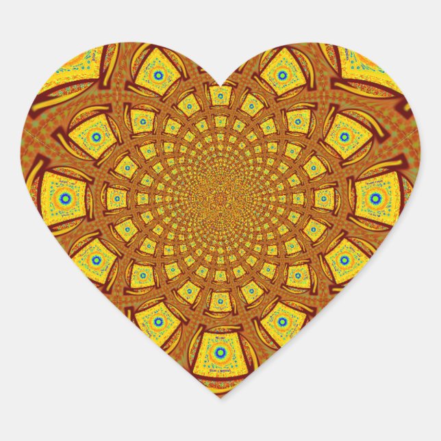 Sticker Cœur Impression d'art Kaleidoscope d'or (Devant)