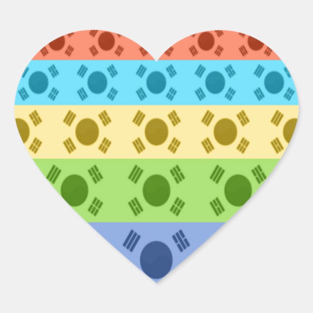 Sticker Cœur Impression d'un drapeau coréen multicolore (Devant)