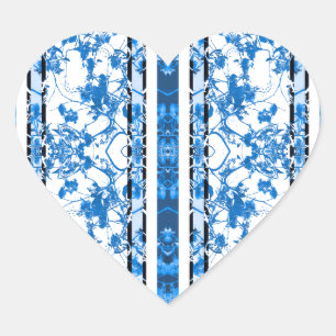 Sticker Cœur Impression florale rayée de Chinoiserie