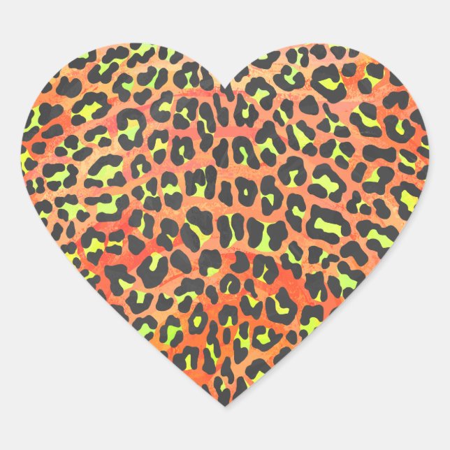 Sticker Cœur Impression léopard orange et jaune (Devant)