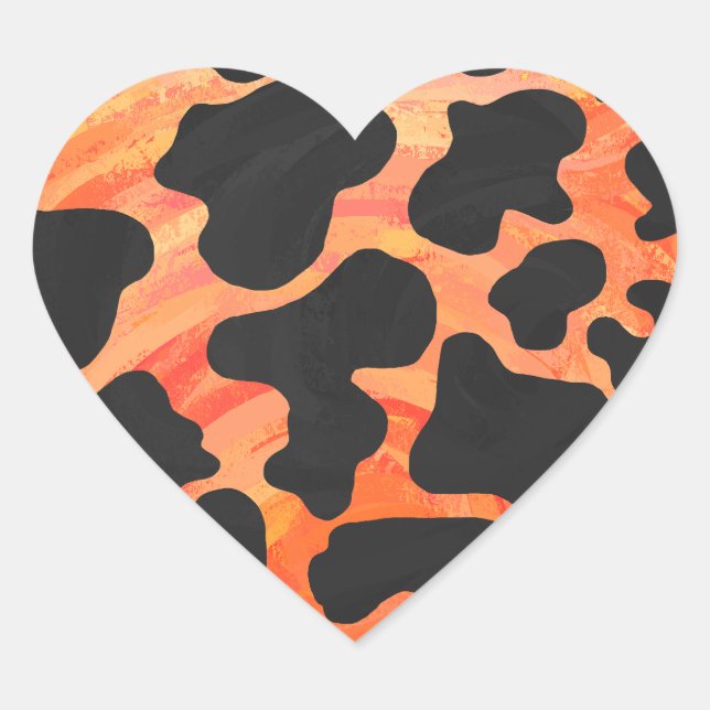 Sticker Cœur Impression noire et orange de vache (Devant)