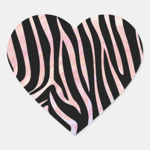 Sticker Cœur Impression noire et rose Zebra