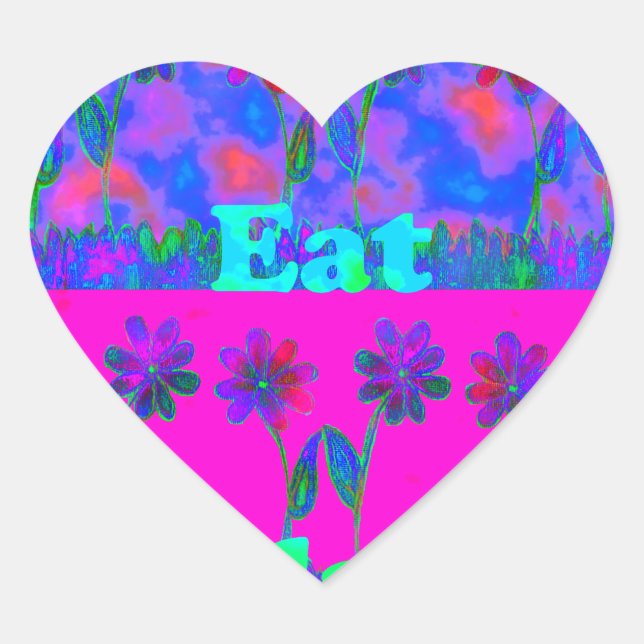Sticker Cœur Imprimer Art Motivational Vibrant "Eat Love & Play (Devant)