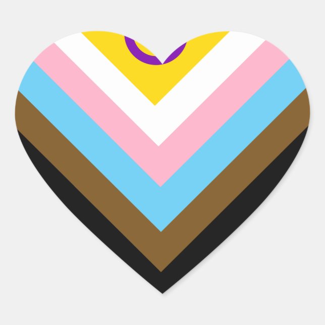 Sticker Cœur Indicateur de la fierté de progrès intersexe inclu (Devant)