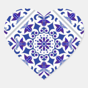 Sticker Cœur Indigo Azulejos Portuguese Blue and white tiles