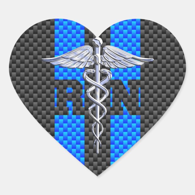 Sticker Cœur Infirmière inscrite RN Caduceus Carbon Fiber Style (Devant)