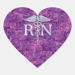 Sticker Cœur Infirmière inscrite RN Caduceus sur Camouflage ros