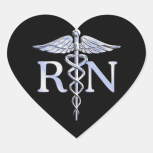 Sticker Cœur Infirmière inscrite RN Silver Caduceus Snakes Blac