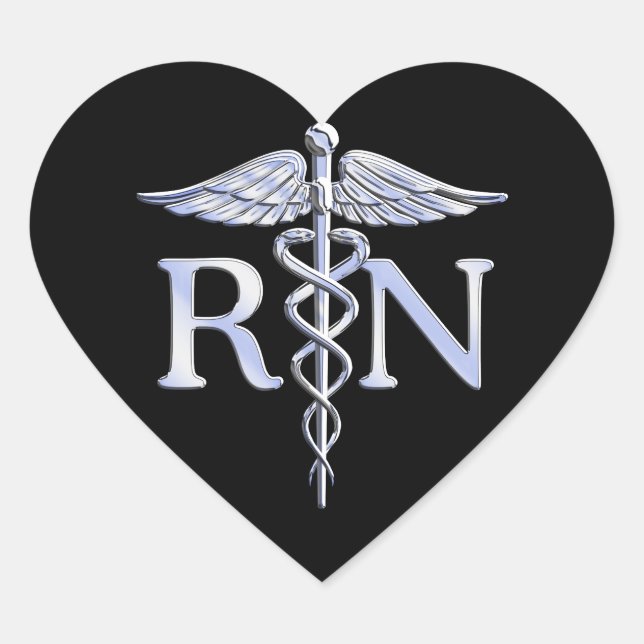 Sticker Cœur Infirmière inscrite RN Silver Caduceus Snakes Blac (Devant)