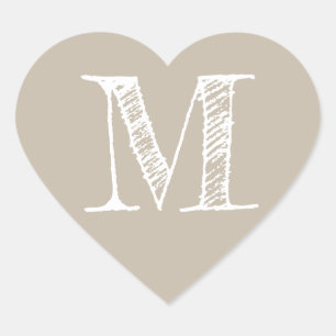 Sticker Cœur Initiale Monogramme Minimaliste Cœur Taupe Chaud
