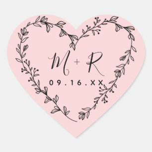Sticker Cœur Initiales de couronne de coeur floral