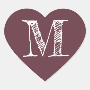Sticker Cœur Initiales Monogramme Minimaliste Cœur Bourgogne