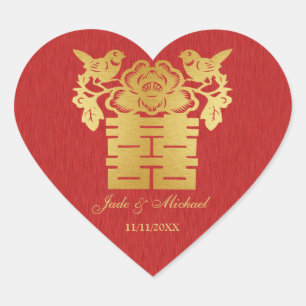 Sticker Cœur Inséparables chinois double Mariage du bonheur