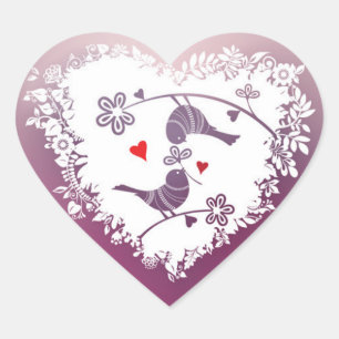 Sticker Cœur Inséparables mignons aux coeurs pourpres Saint-Val
