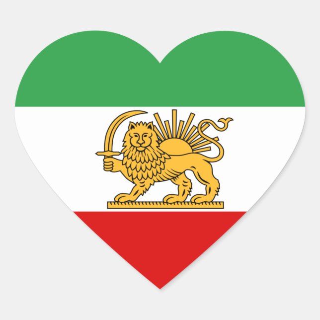 Sticker Cœur Iran Heart, drapeau persan avec Lion, Shah d'Iran (Devant)