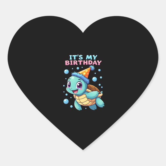 Sticker Cœur It's My Birthday Cute Sea Turtle Ocean Birthday Pa (Devant)