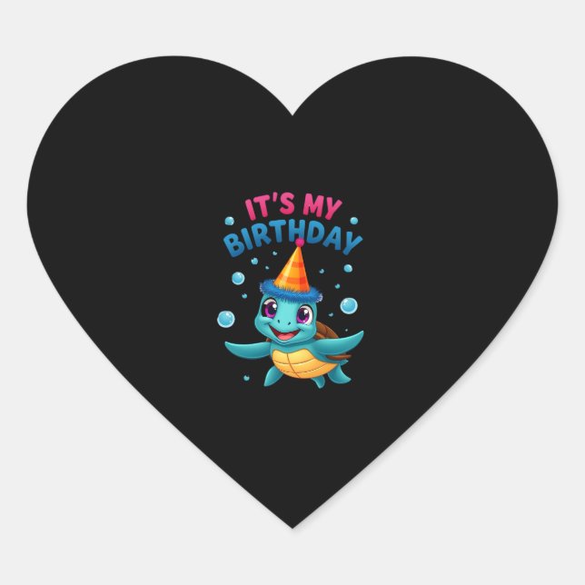 Sticker Cœur It's My Birthday Cute Sea Turtle Ocean Birthday Pa (Devant)