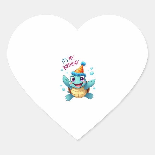 Sticker Cœur It's My Birthday Cute Sea Turtle Ocean Birthday Pa (Devant)