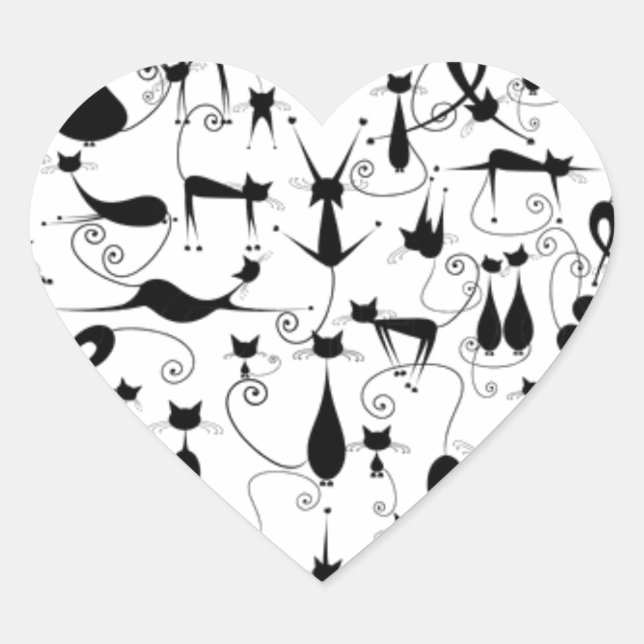 Sticker Cœur j'aime la silhouette de chats noirs (Devant)