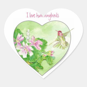 Sticker Cœur J'aime les colibris, collection d'oiseaux