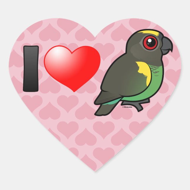 Sticker Cœur J'aime les perroquets de Meyer (Devant)