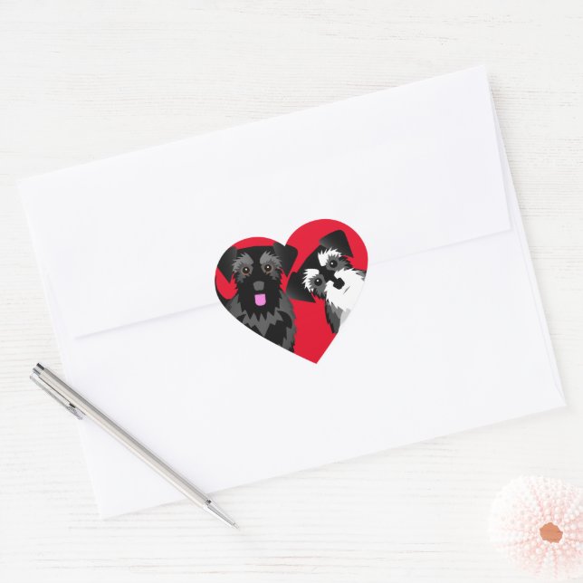 Sticker Cœur J'Aime Mes Deux Bons Schnauzers (Enveloppe)