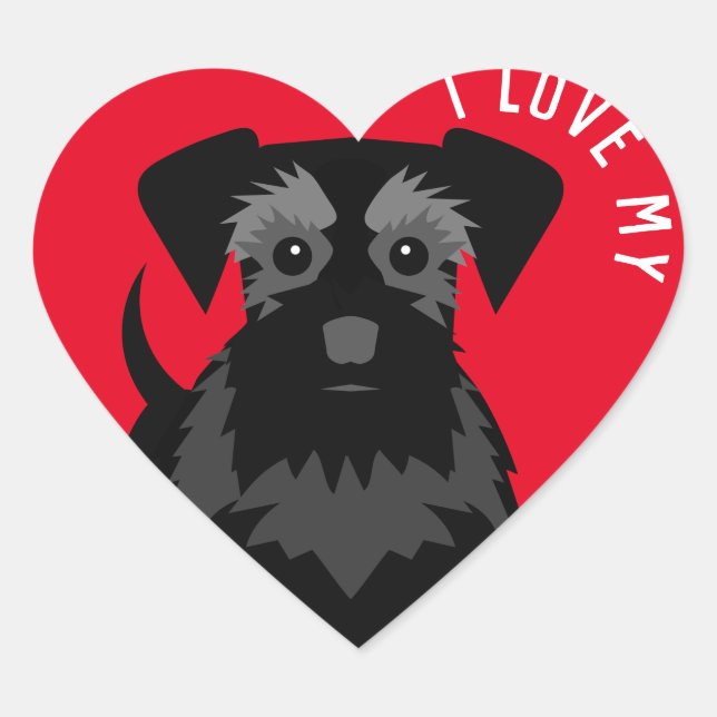 Sticker Cœur J'aime mon chevalet de coeur Schnauzer noir (Devant)