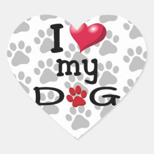 Sticker Cœur J'aime mon chien Paw Watermark