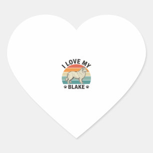 Sticker Cœur J'aime mon design de gravure rétro de chien Blake_
