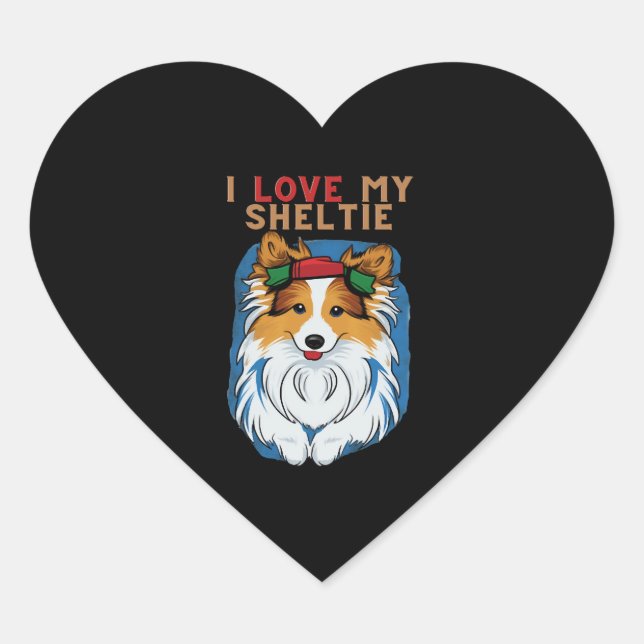 Sticker Cœur J'Aime Mon T-shirt Sheltie (Devant)