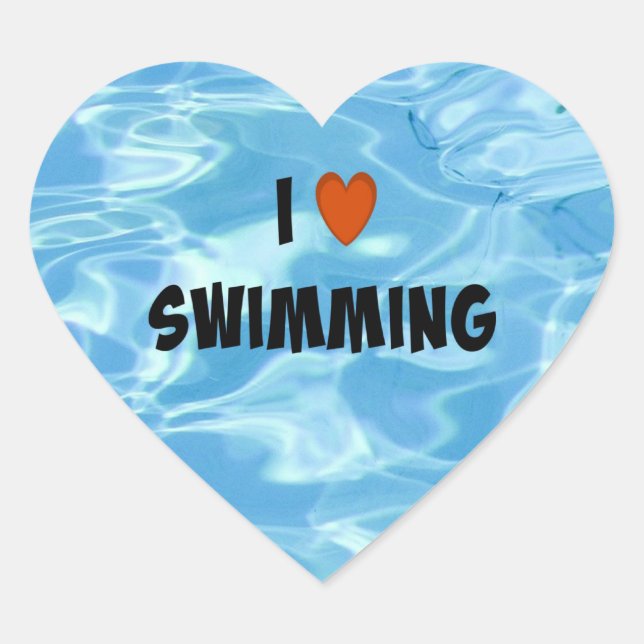 Sticker Cœur J'Aime Nager - L'Eau Bleue Invitante, (Devant)