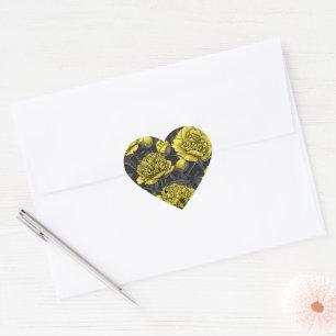 Sticker Cœur Jardin de pivoine nocturne en jaune et gris